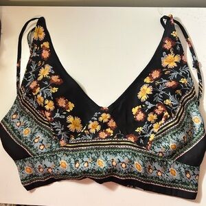 Free People Black Boho Floral Crop Top